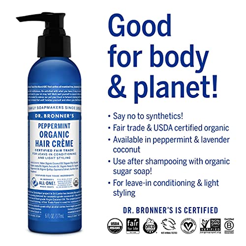 Dr. Bronner's - Organic Hair Crème (6 oz Variety Pack) Lavender Coconut & Peppermint - Leave-In Conditioner and Styling Cream, Made with Organic Oils, Hair Cream Supports Shine and Strength, Nourishes